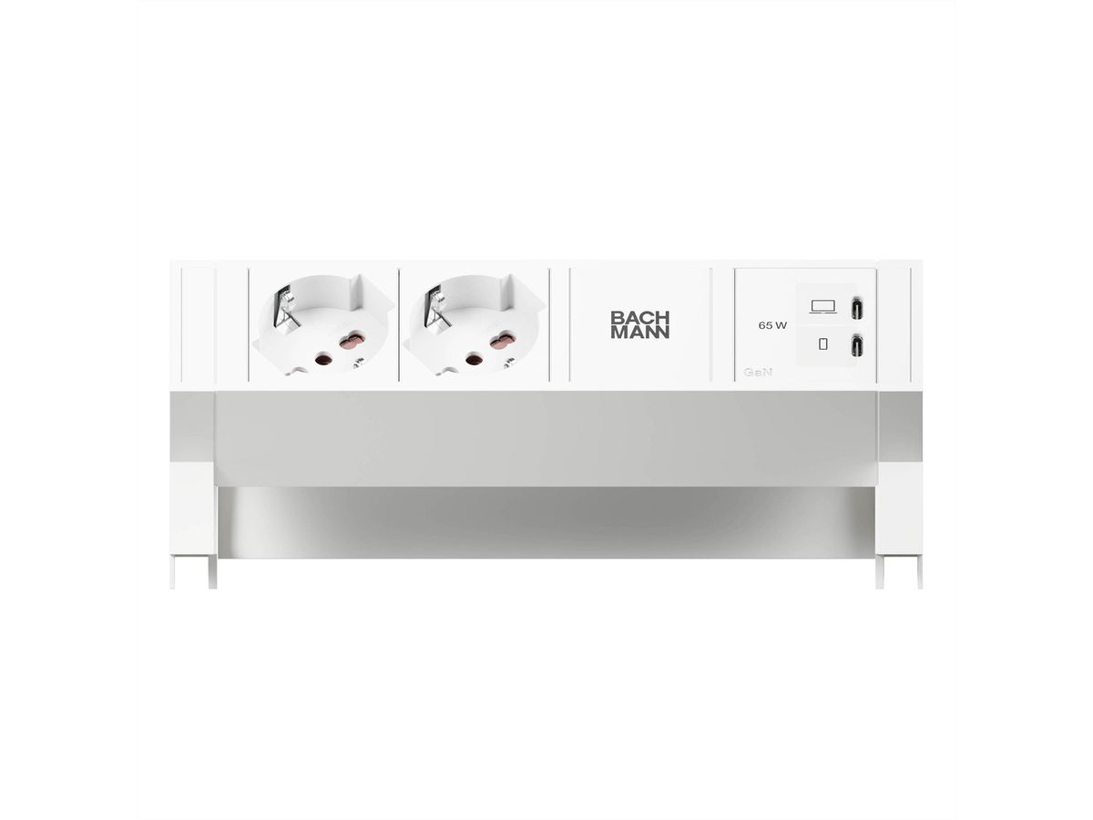 BACHMANN DESK2 white 2xP40, 1xUSB C/C 65W L=0.2m RAL9010