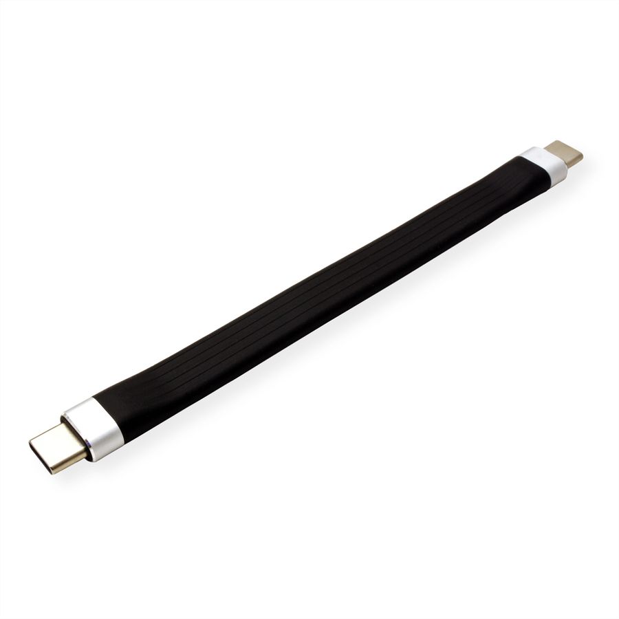 ROLINE USB 3.2 Gen 2 siliconenkabel, met PD, Emark, C-C, M/M, 8K UHD, 10Gbit/s, 60W, zwart, 11 cm