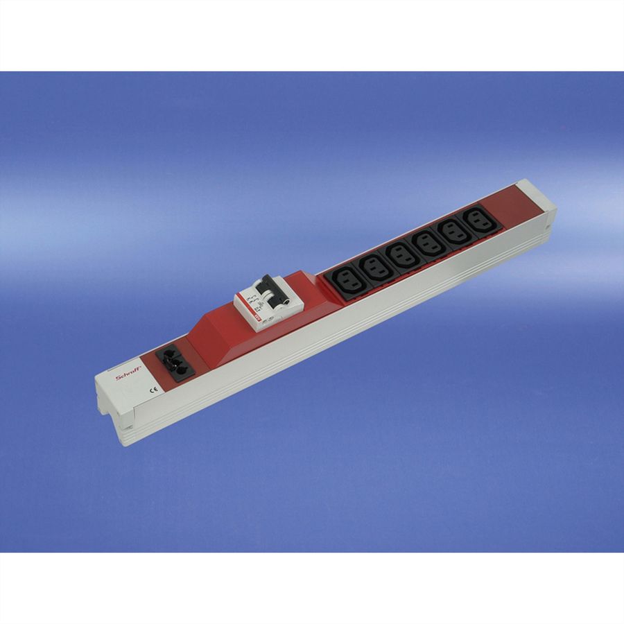 SCHROFF Socket Strip, IEC C13, With Wieland® Input, C13, 6 Sockets, 19", Red, With Overcurrent Protection