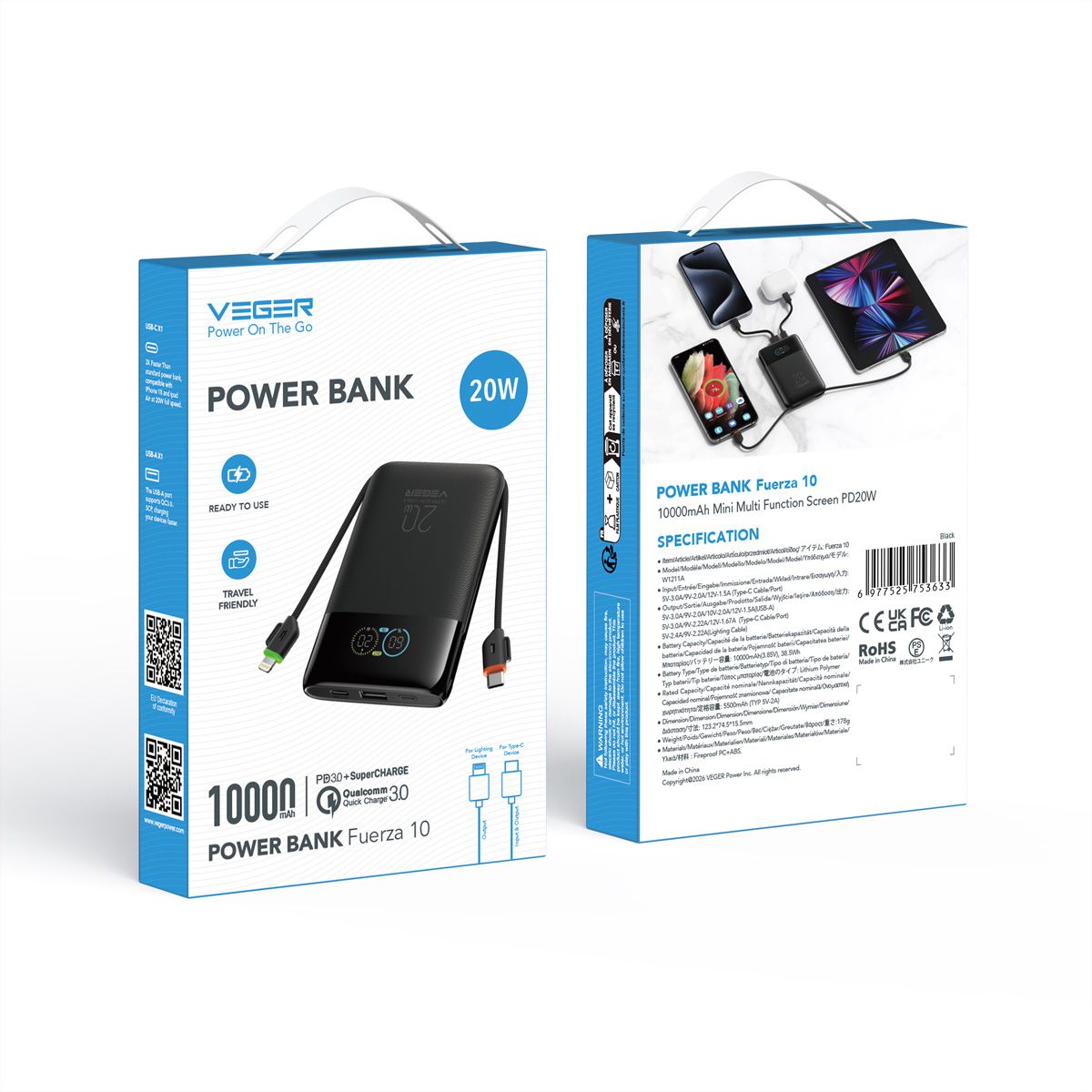 VEGER Powerbank W1211A 10000mah Black