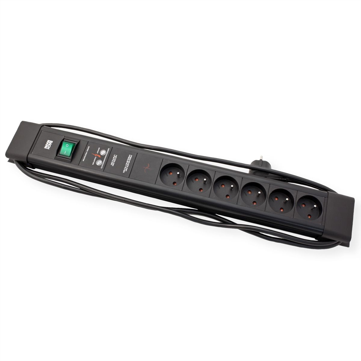 BACHMANN CONNECTUS 6xUTE, 1xGVS 1xSchalter 2,0m CEE7/7 Schwarz