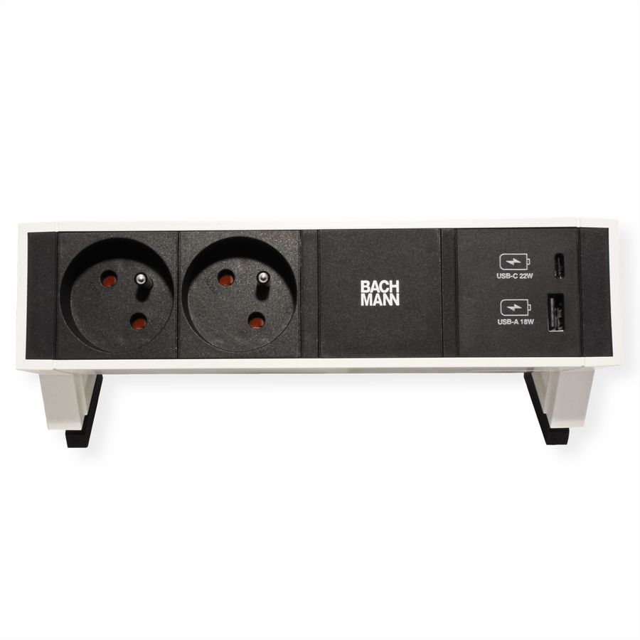 BACHMANN DESK2 2xUTE 1xUSB A/C 22W 0,2m GST18 RAL9010