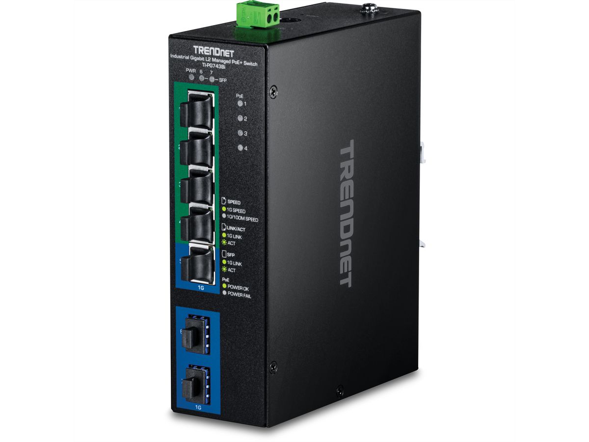 TRENDnet TI-PG743Bi 7-Port PoE+ Switch Industrial Gigabit L2 Managed DIN-Rail