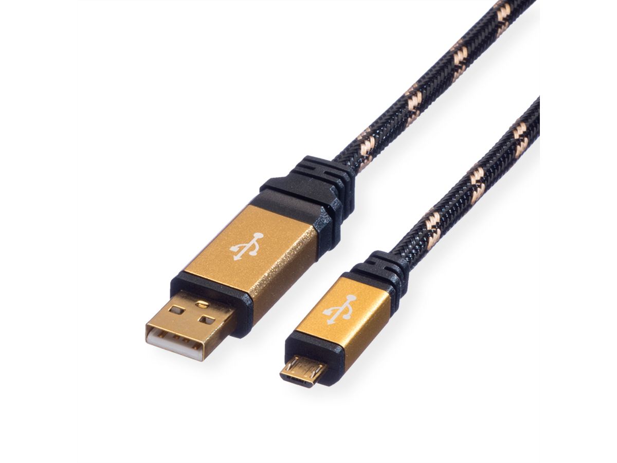 ROLINE GOLD USB 2.0 Kabel, USB A Male - Micro USB B Male, 0,8 m