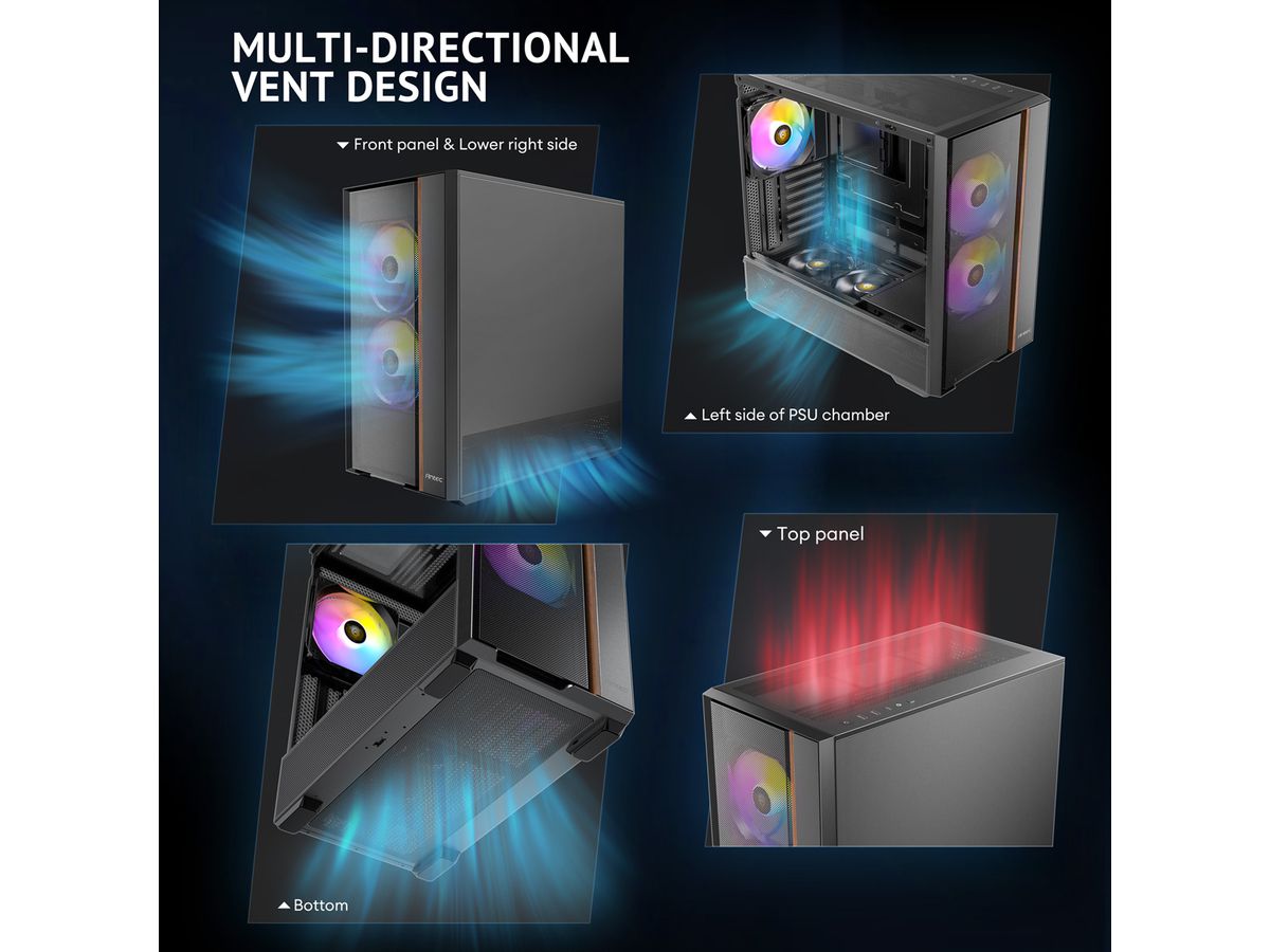 ANTEC FLUX Rear ATX/Micro-ATX/ITX Midi Tower PC Case, black