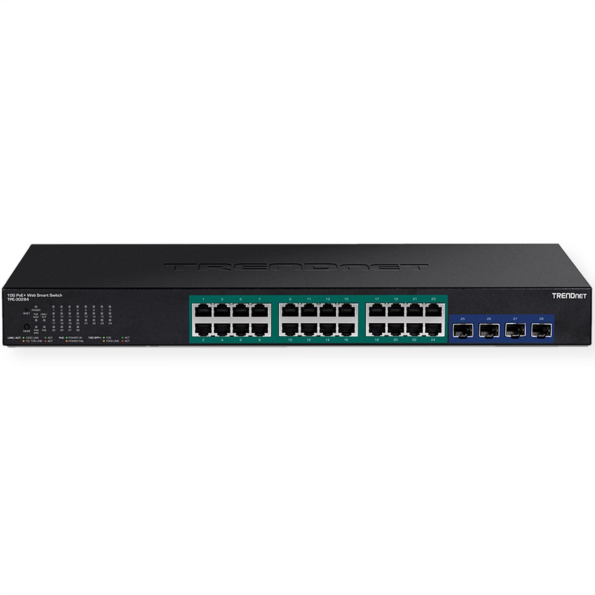 TRENDnet TPE-30284 28-poorts gigabit switch Web Smart PoE+ switch met 10G SFP+ slots