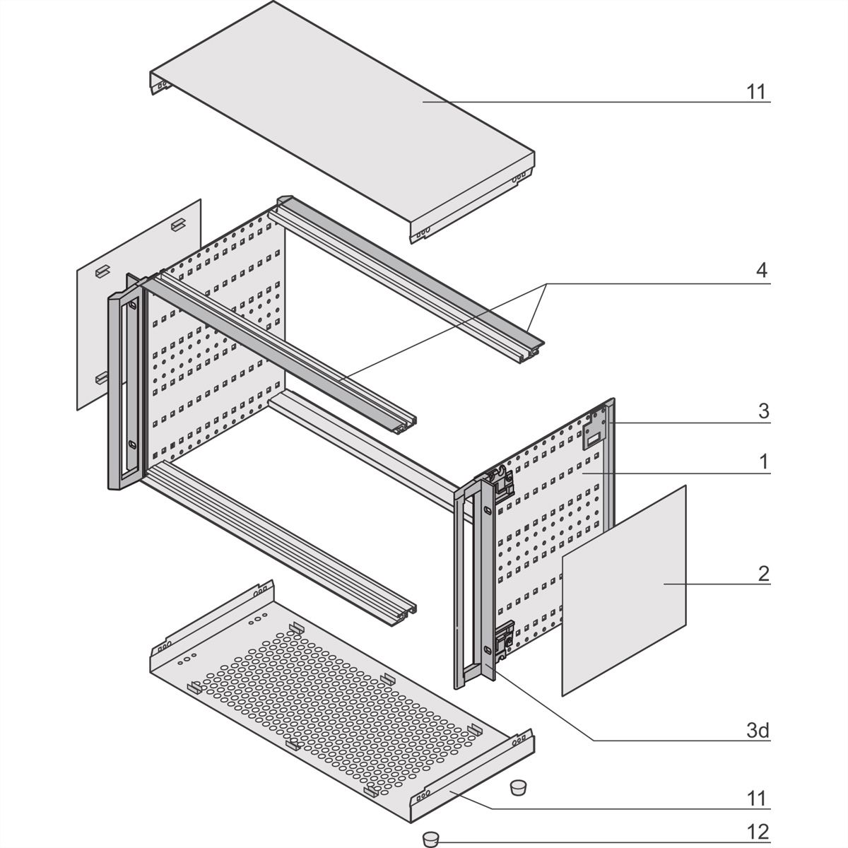 SCHROFF RatiopacPRO 19" rackmontagekast, achteraf te monteren afscherming met handgrepen, 2 HE, 84 PK, 255 mm
