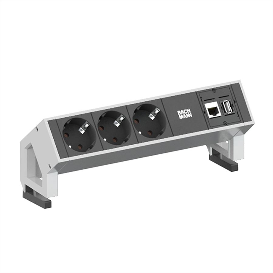 BACHMANN DESK2 3x earthing contact, 1x CAT6 1x USB3 white