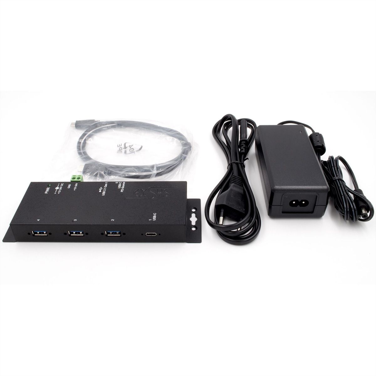 EXSYS EX-1191HMVS-PD 4-Port-USB-3.2 Gen 1 Metall HUB, mit USB-PD Aufladung