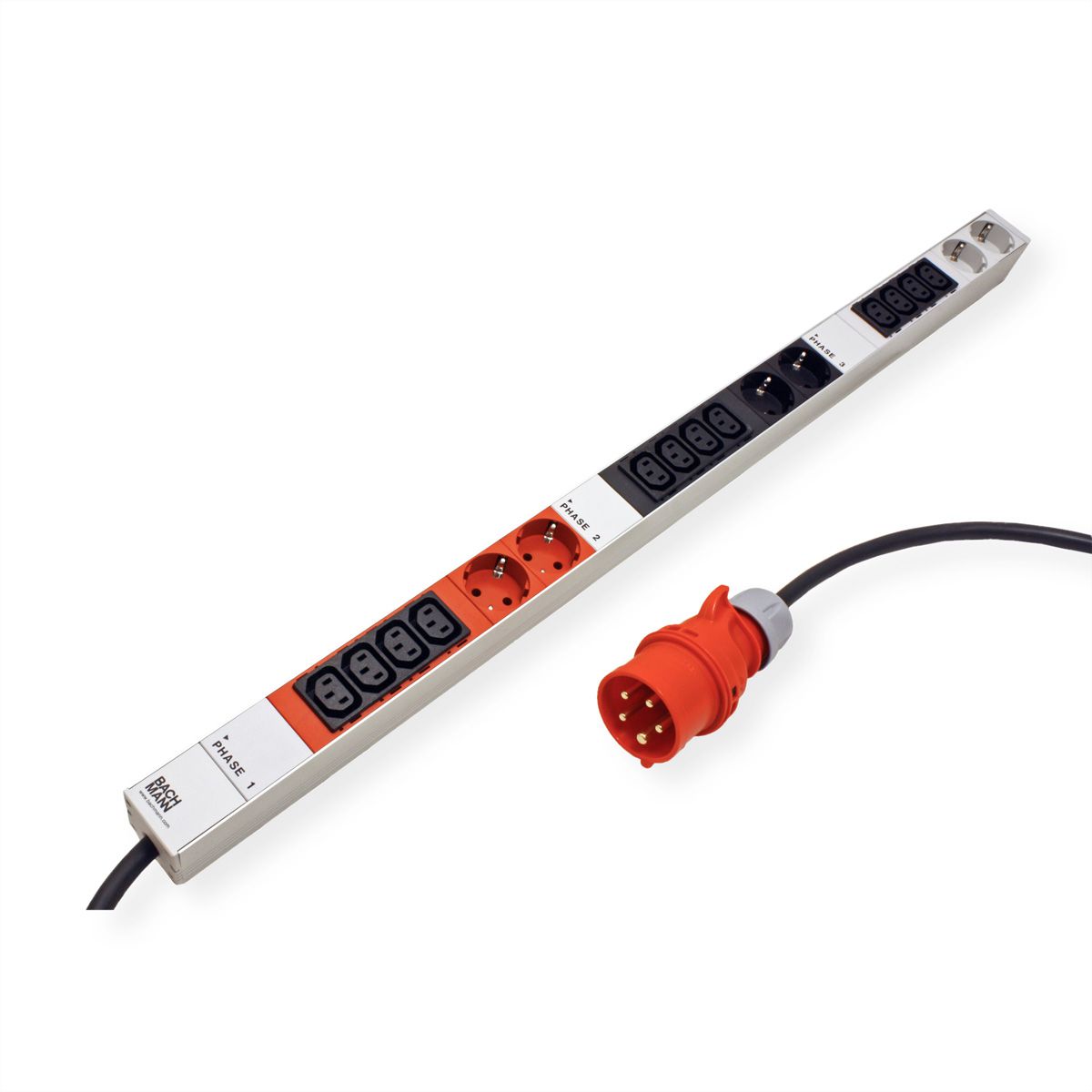 BACHMANN IT PDU ALU 0U 12x C13 6x earthing contact 3x 16A CEE red