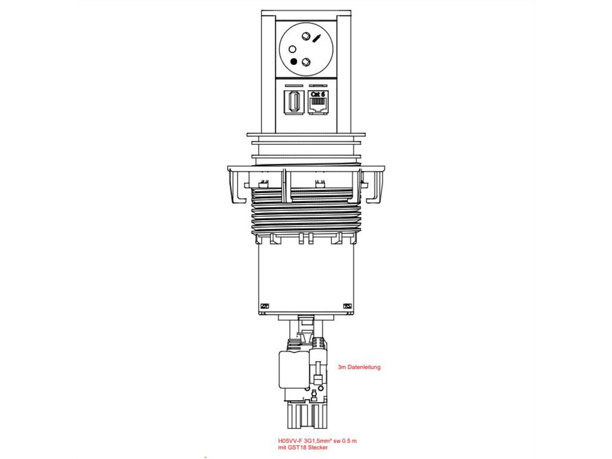 BACHMANN ELEVATOR 1xUTE 1xUSB 1xCAT6A 0.5m GST18 anodised aluminium profile