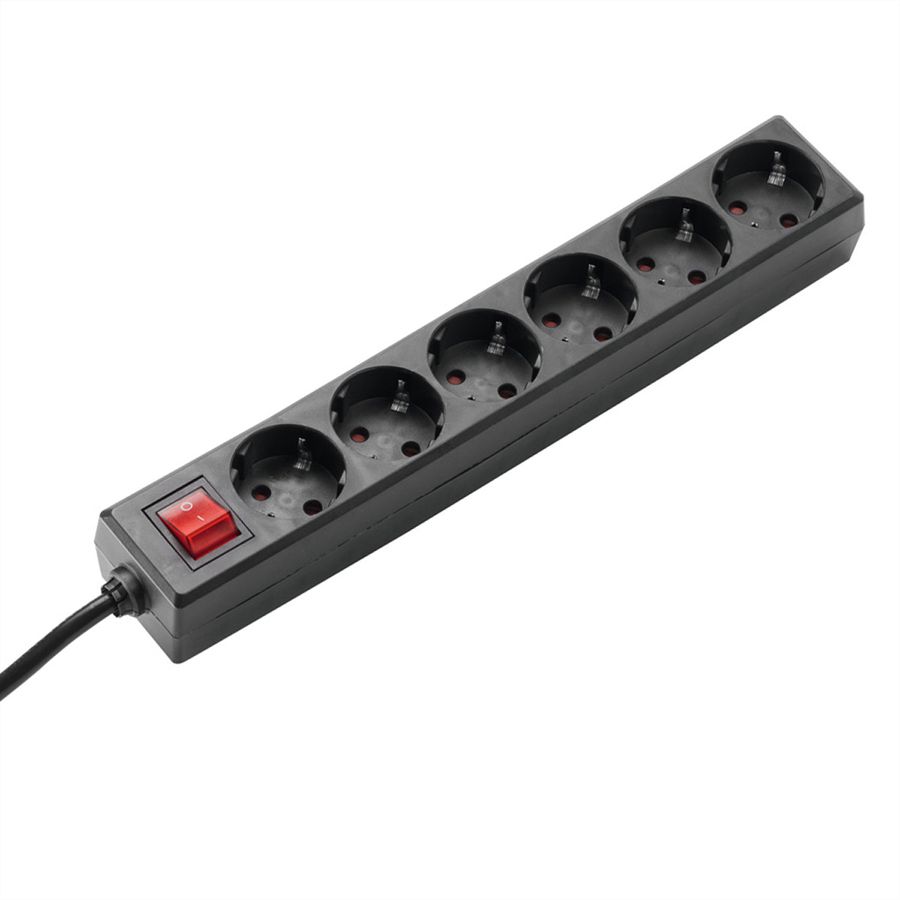 BACHMANN SELLY socket strip 6x earthing contact, switch, black, 1.5 m