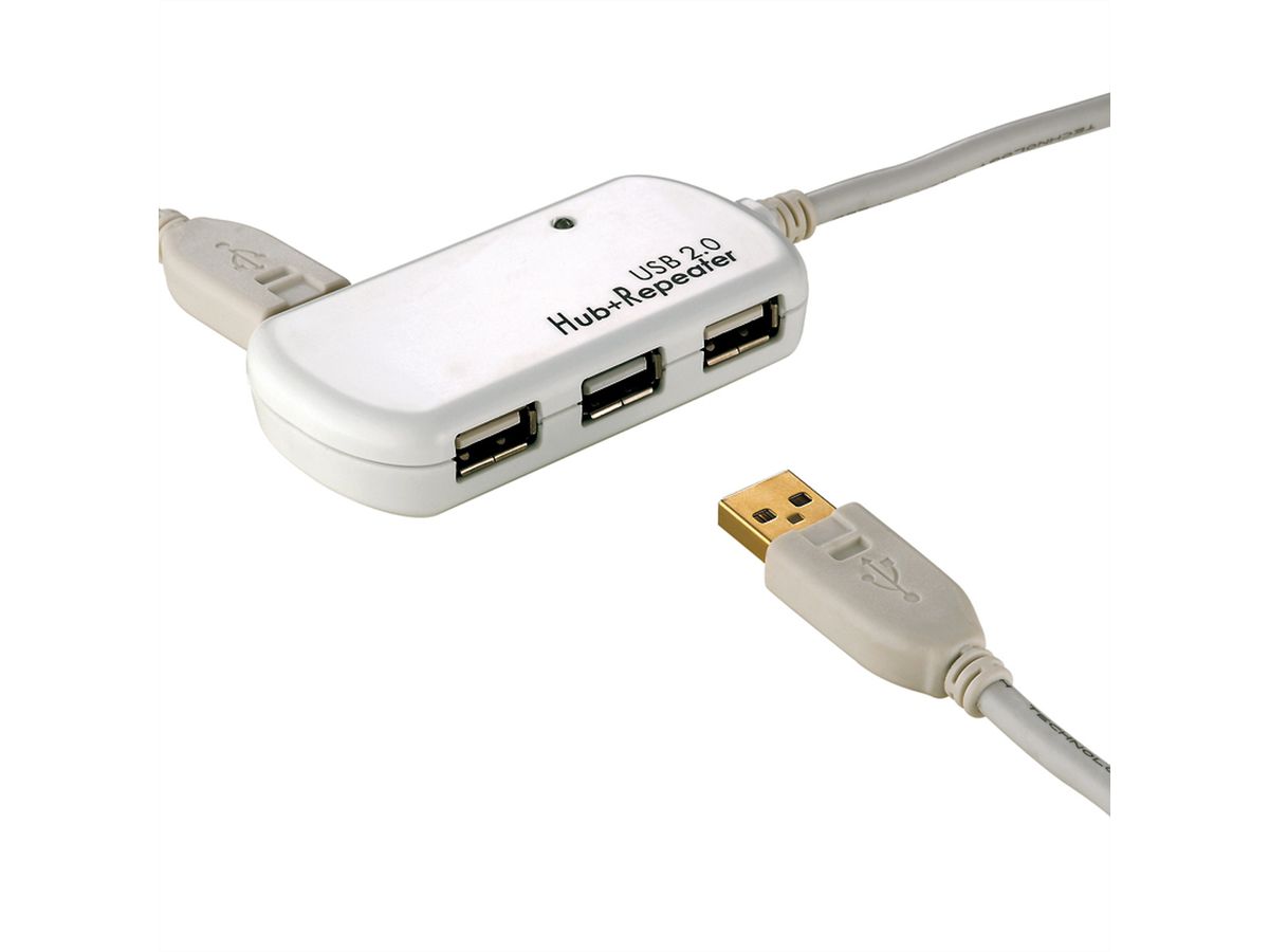 ROLINE USB 2.0 4-Poorts Hub met repeater, 12 m