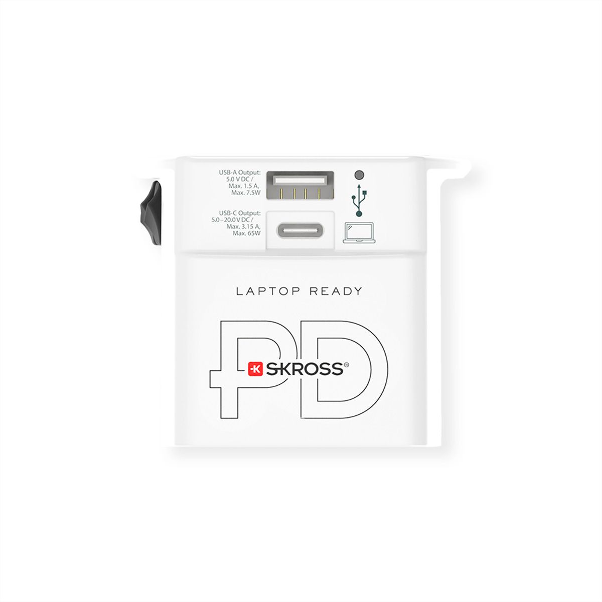 Skross MUV USB AC65PD World Travel Adapter with USB C Cable, worldwide