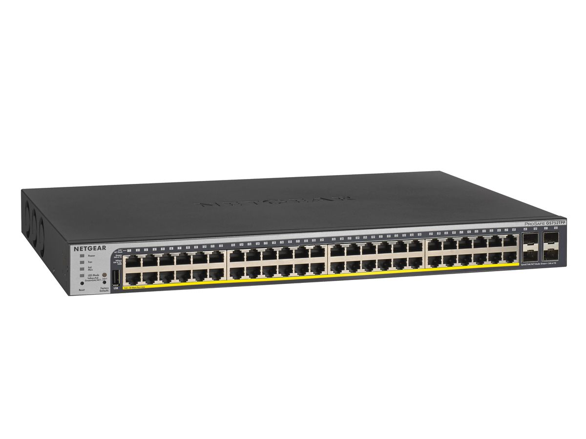 Netgear GS752TPP Managed L2/L3/L4 Gigabit Ethernet (10/100/1000) Power over Ethernet (PoE) 1U Zwart