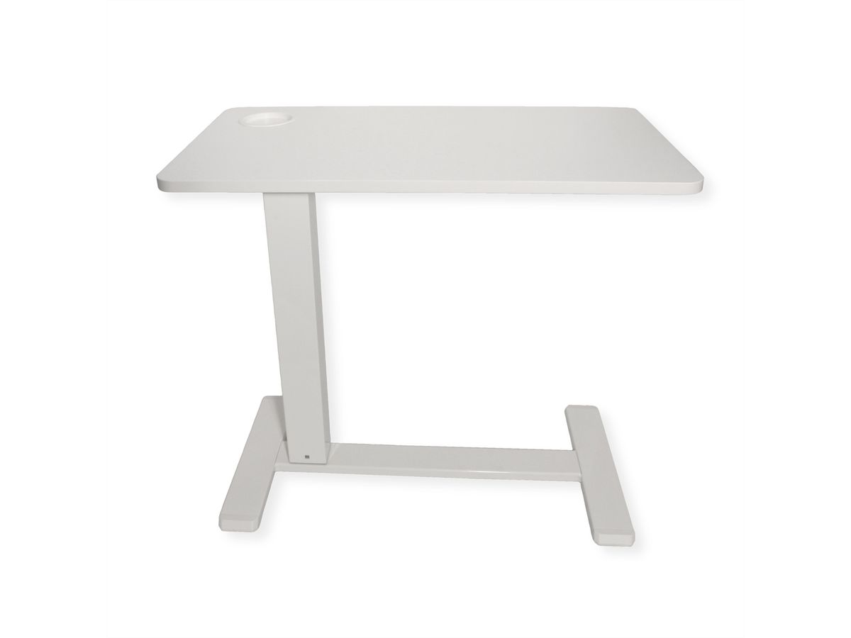 ROLINE Gas Spring Side Table / Workstation, height-adjustable, hidden casters, white