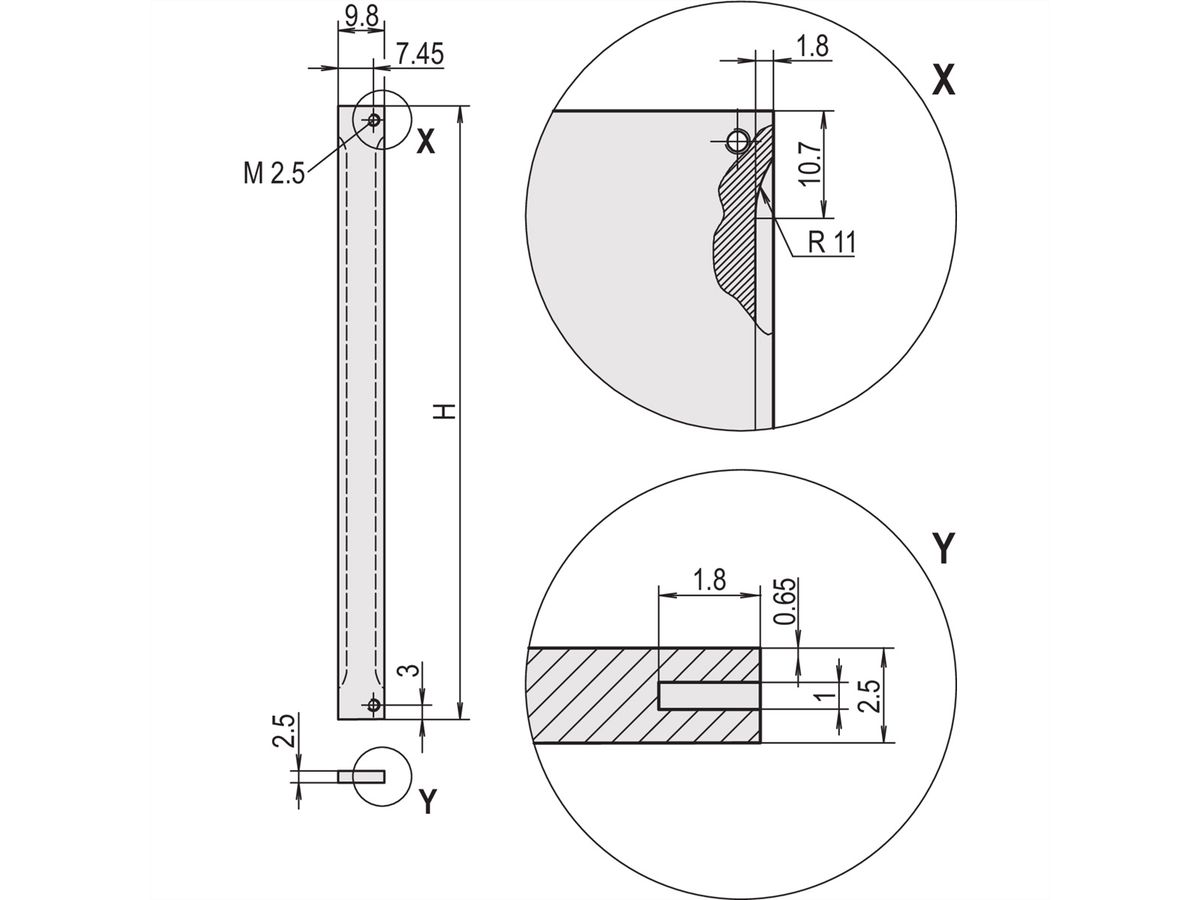 SCHROFF Front Panel, Refrofit Shielding, 3 U, 2 HP, 2.5 mm, Al, Anodized, Untreated Edges