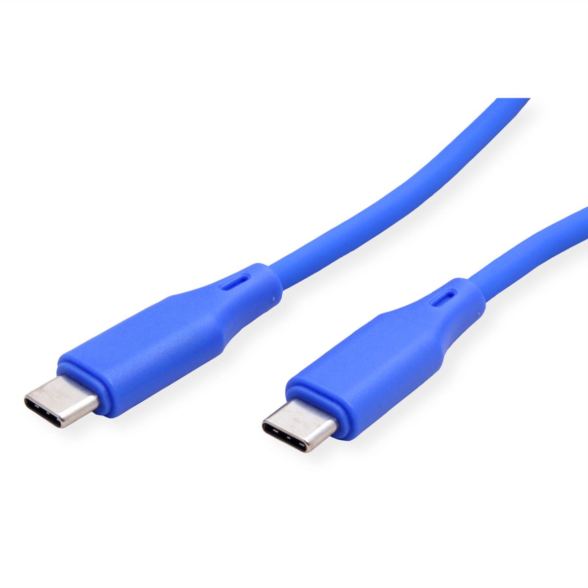 ROLINE USB 2.0 Cable, C–C, M/M, 60W, silicone, blue, 1 m