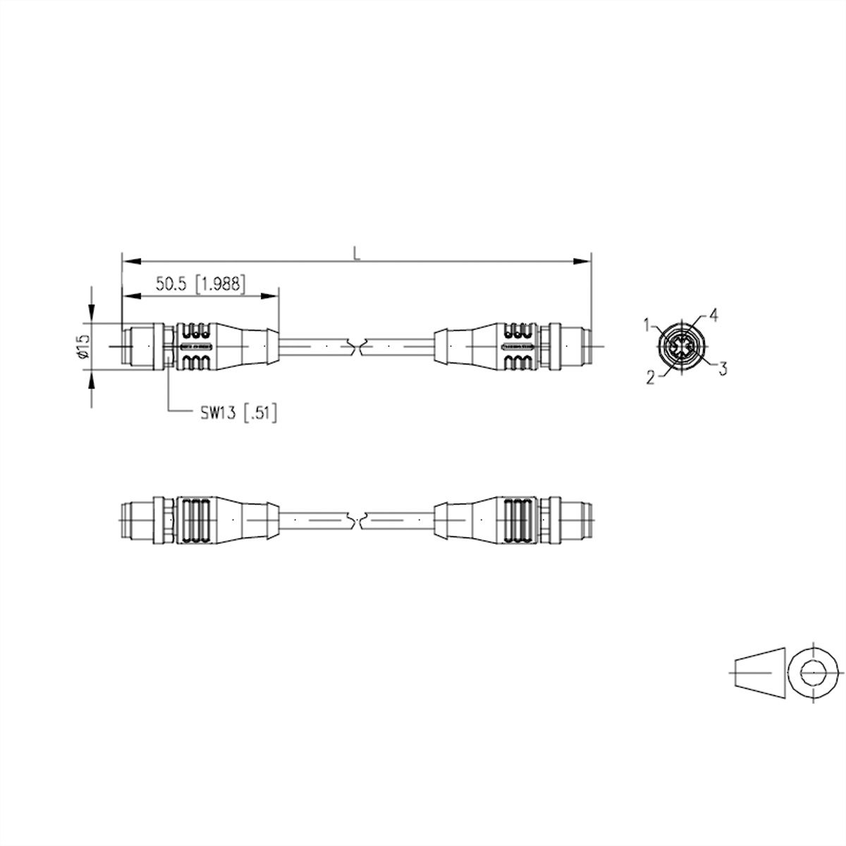 METZ CONNECT Verbindungsleitung M12 ST-M12 ST, 4-polig D-kodiert, 1 m