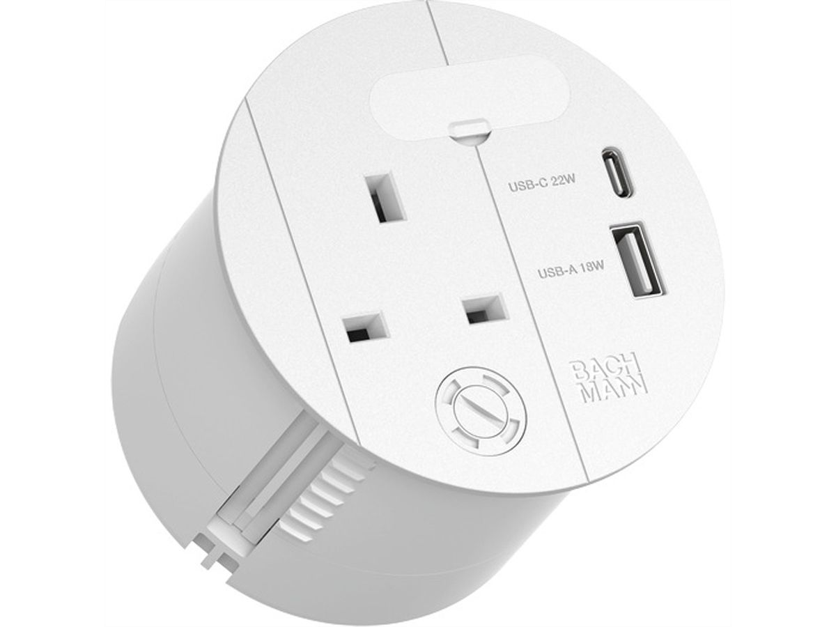 BACHMANN LOOP IN CHARGE 1xUK 1xUSB A/C, 22W 1xKBD 2,0m UK RAL9010