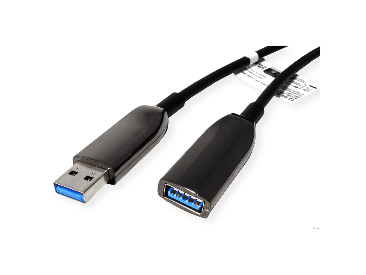 ROLINE USB 3.2 Gen 1 Extension Cable, 1 Port, AOC, M/F, black, 10 m