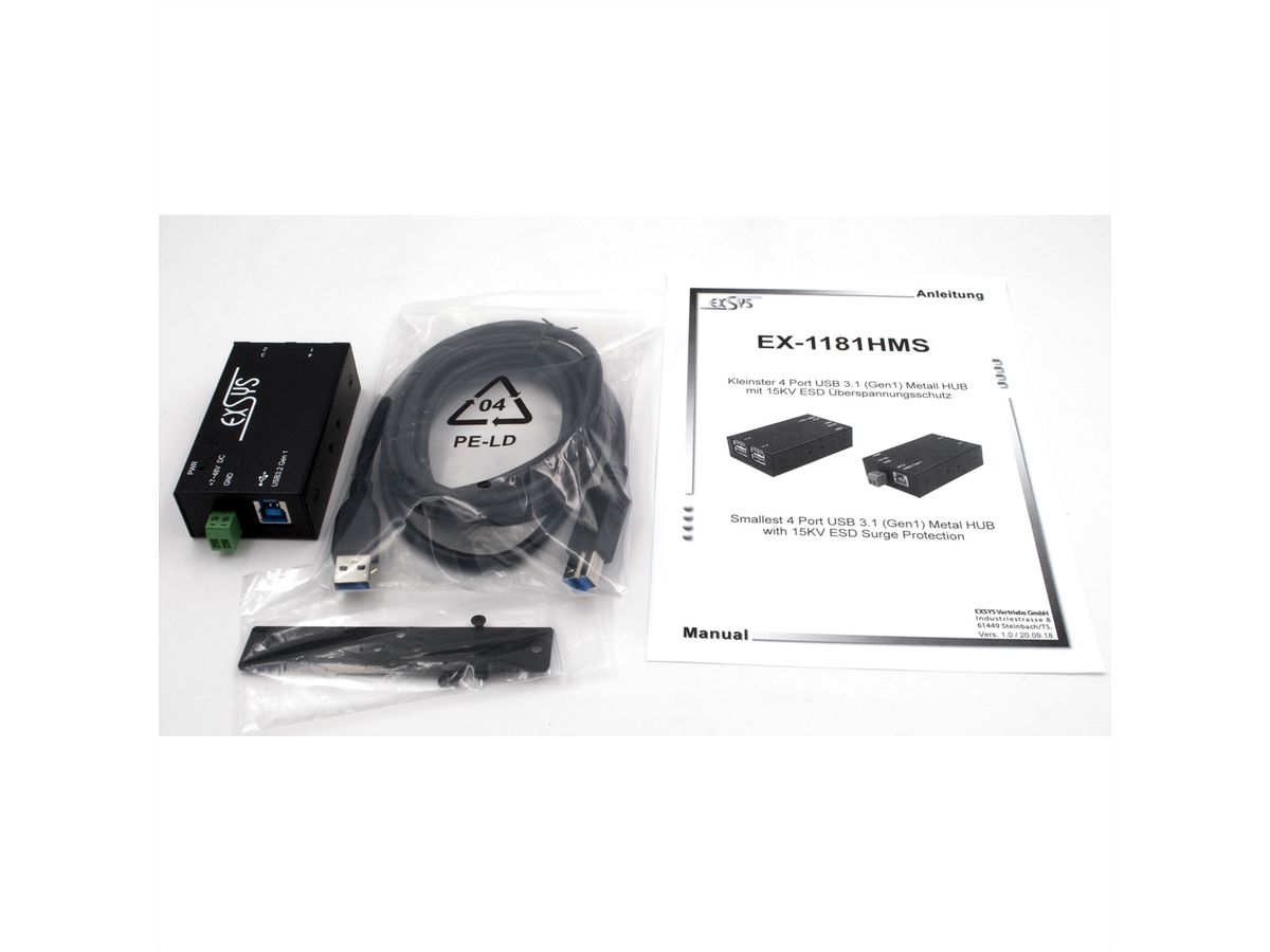 EXSYS EX-1181HMS 4 Port USB  3.2 Gen1 HUB mit15KV ESD Überspannungsschutz