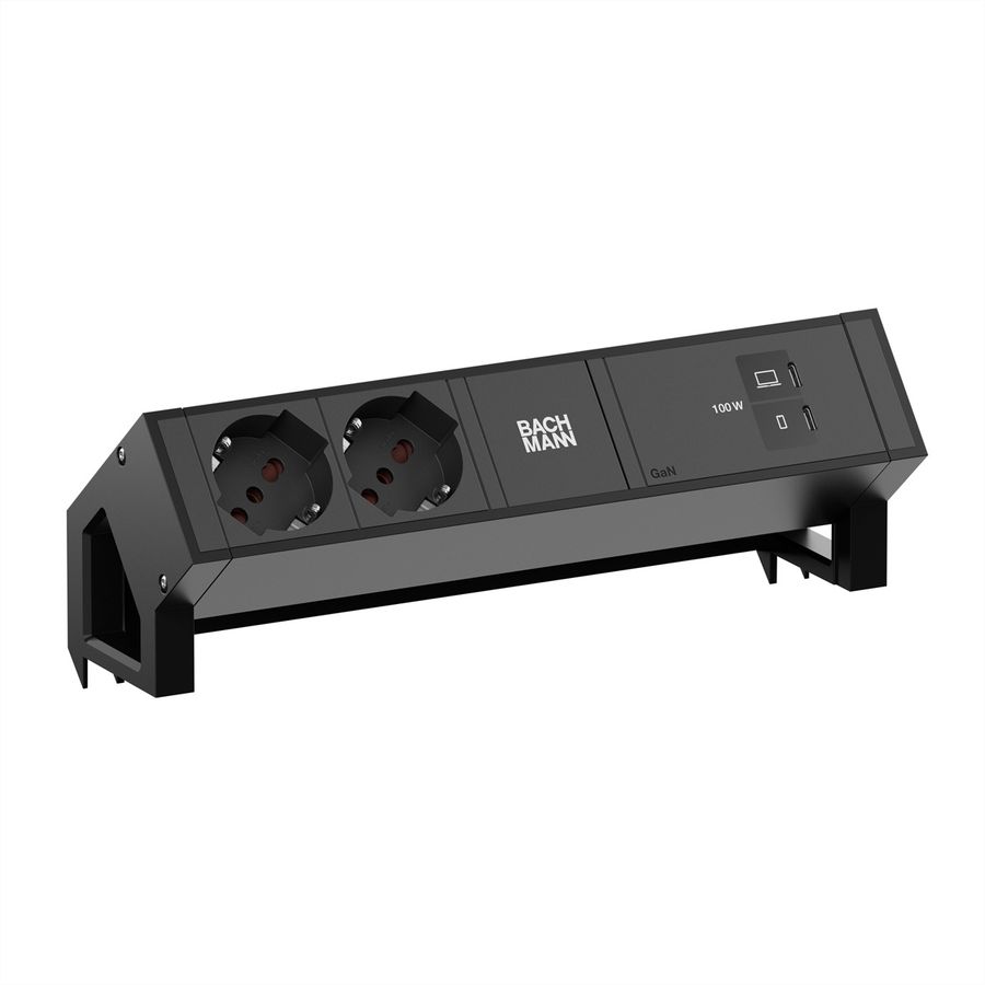 BACHMANN DESK2 2xP40 1xUSB C/C 100W, L=0.2m RAL9005