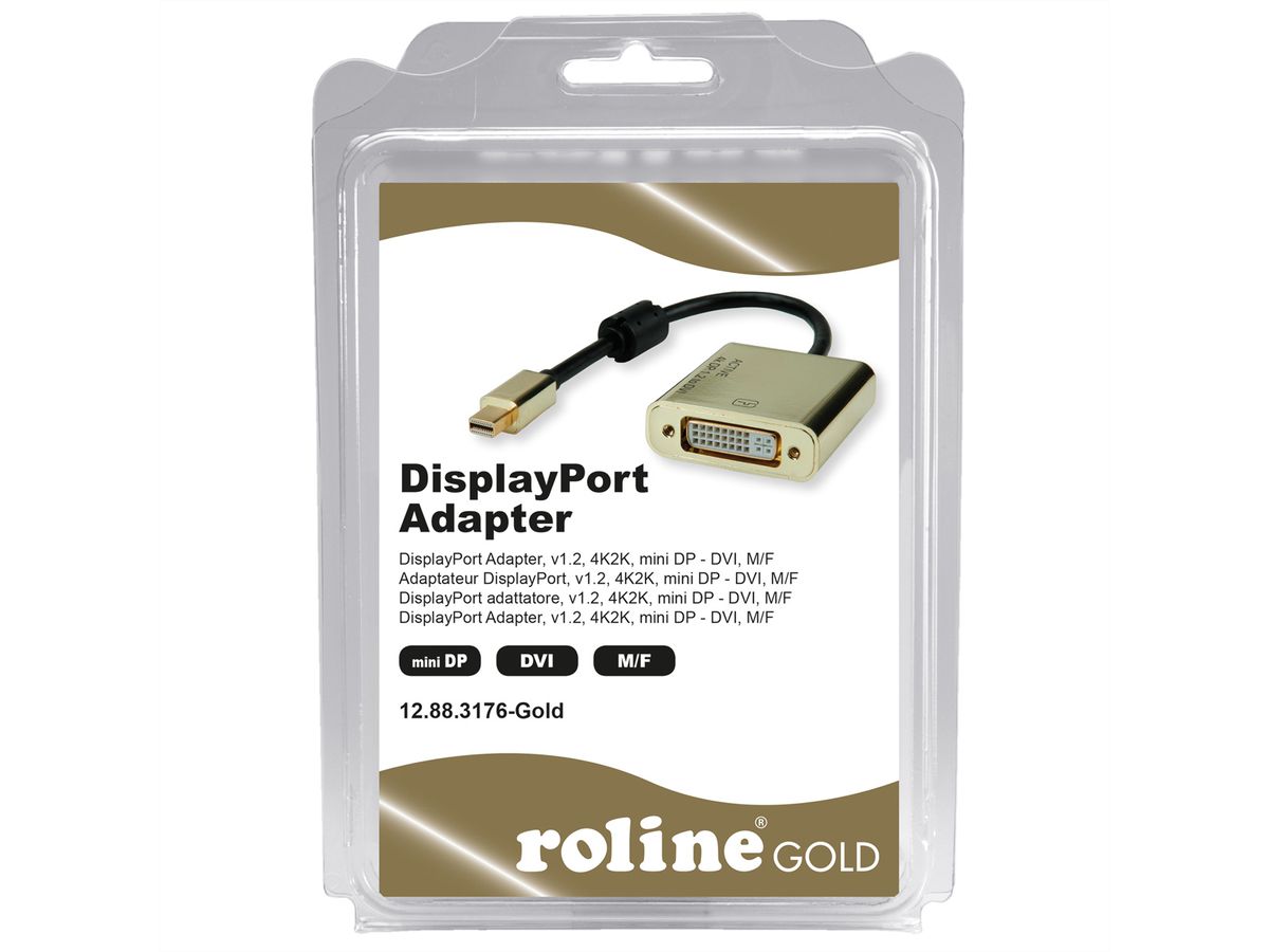 ROLINE GOLD 4K Mini DisplayPort-DVI Adapter, MiniDP M - DVI F, Retail Blister