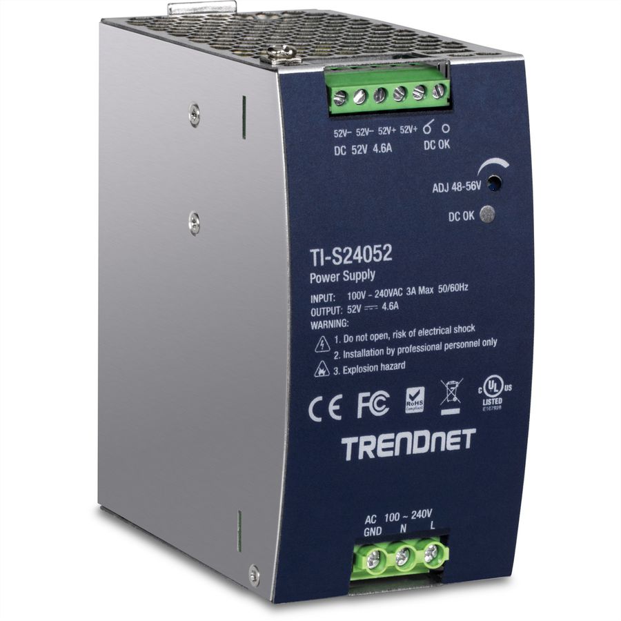 TRENDnet TI-S24052 DIN-Rail Voeding, 240 W, 52 V DC, 4,61 A AC naar DC met PFC