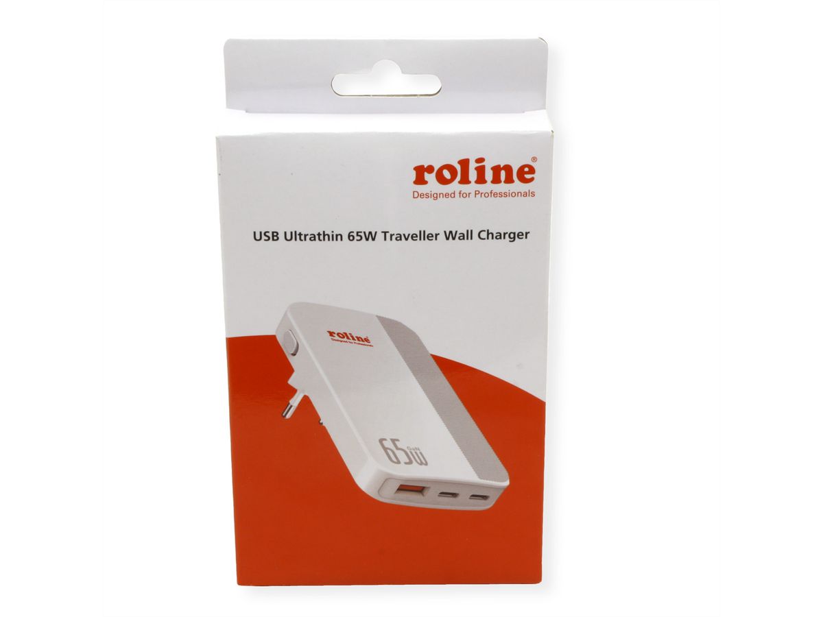 ROLINE USB-oplader, slank, met inklapbare eurostekker, 65 W