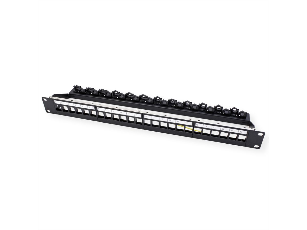 ROLINE Keystone 19'' Module Frame, empty, 24 ports, shielded, clip fixing, black