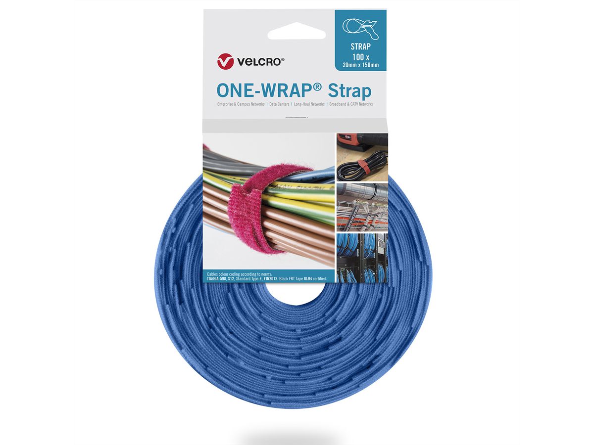 VELCRO® One Wrap® Strap 20mm x 230mm, 100 Stück, blau