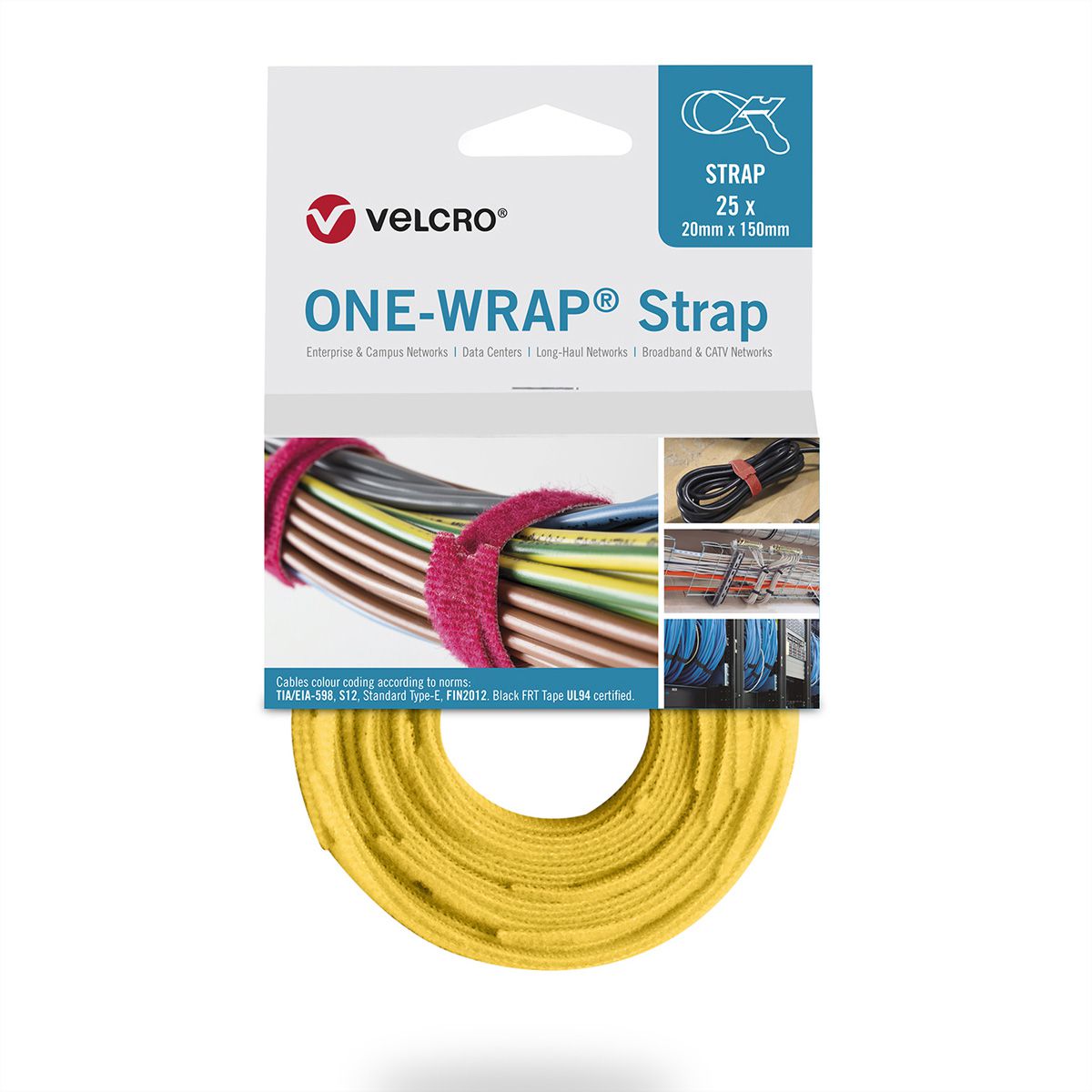VELCRO® One Wrap® Bindband 20 mm x 330 mm, 25 stuks, geel