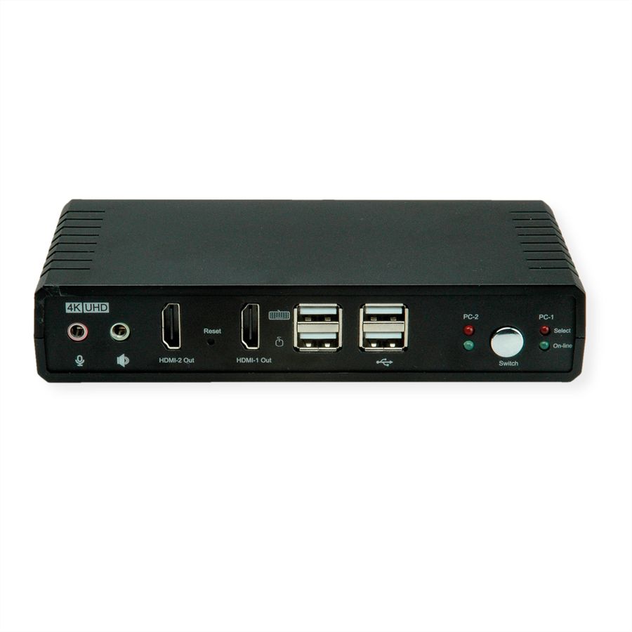 ROLINE Dual-Head 4K@60Hz HDMI KVM Switch, 2 PCs, DP/HDMI, Audio, with 2 Port USB 2.0 Hub