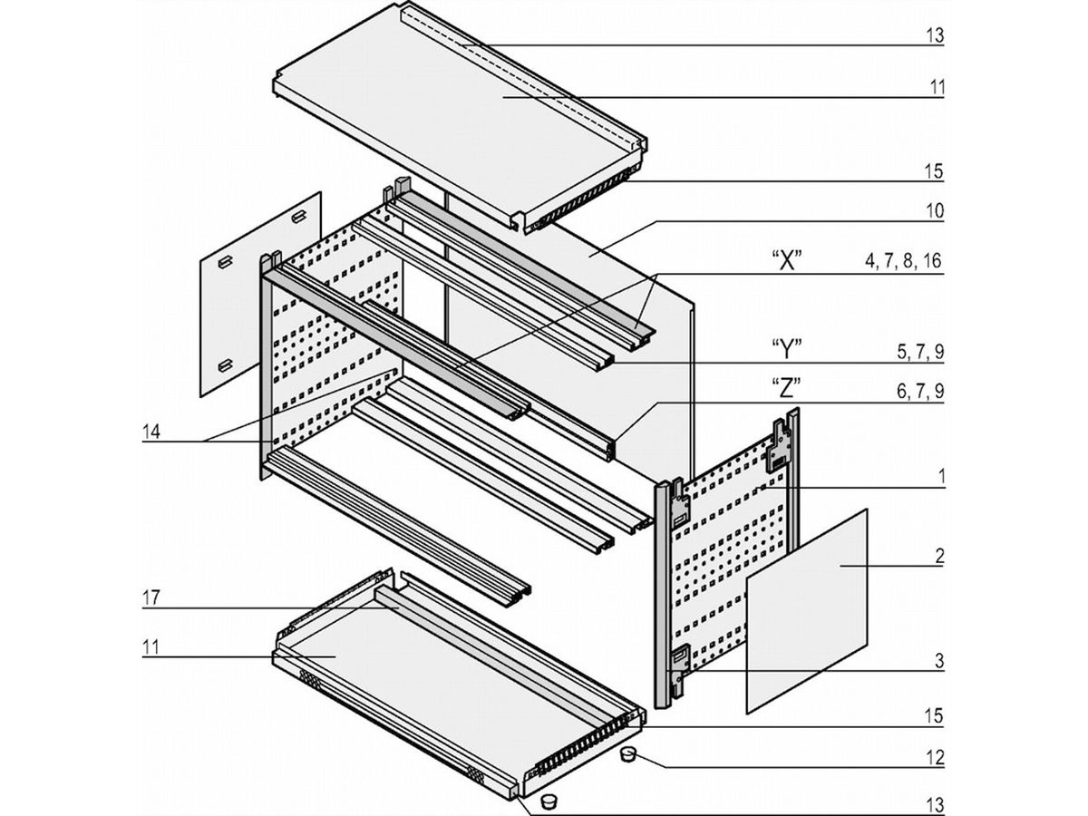SCHROFF RatiopacPRO AIR Complete behuizing, tafelmodel, achteraf te monteren afscherming, frontpaneel, 3/4 HE, 42 HE, 315 mm