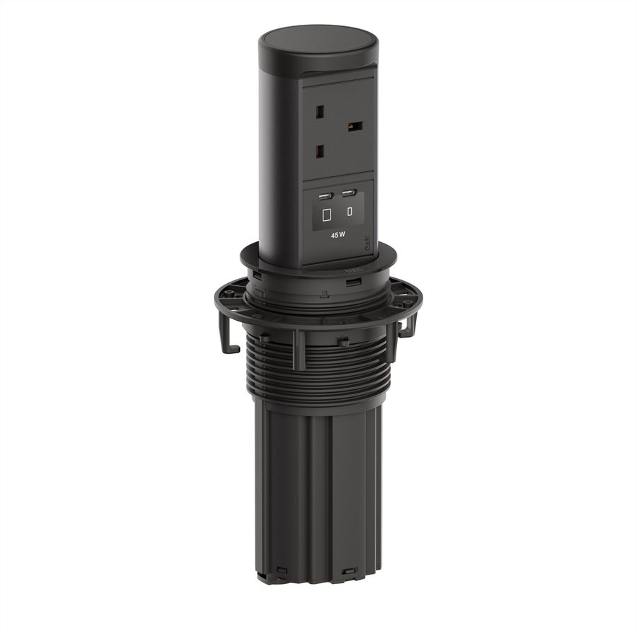 BACHMANN ELEVATOR2 1xUK, 1xUSB C/C 45W RAL9005 0.5m ISV