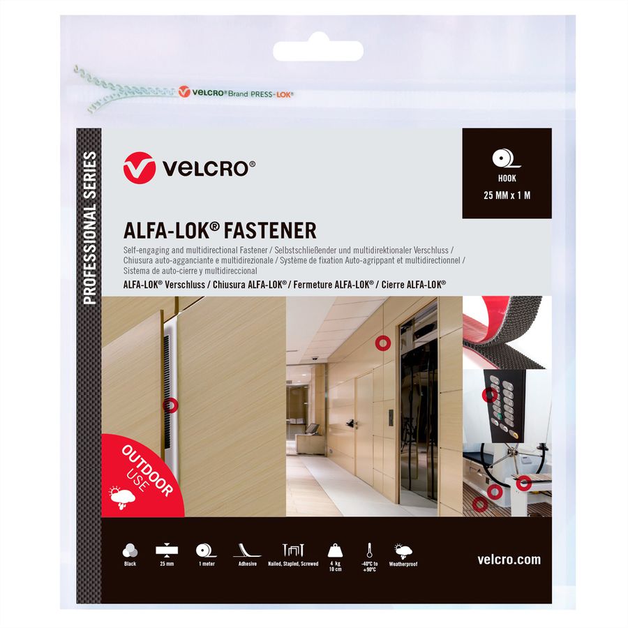 VELCRO® Alfa-Lok® klittenband 1m haakband 25mm zwart