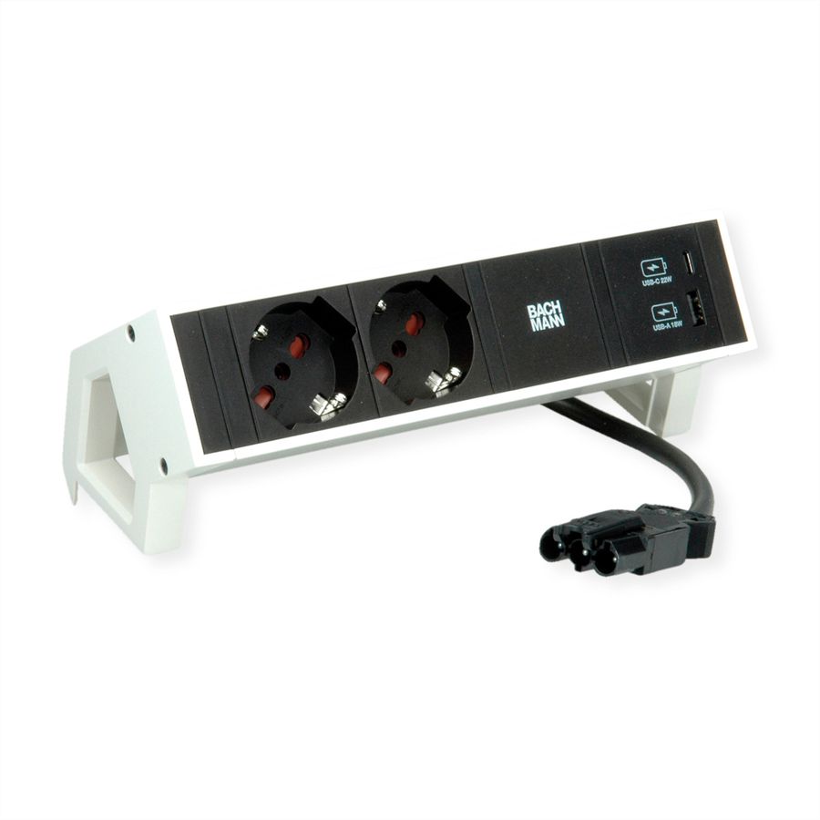 BACHMANN DESK2 2xP40 1xUSB A/C 22W, 0.2m GST18 RAL9010 Italia