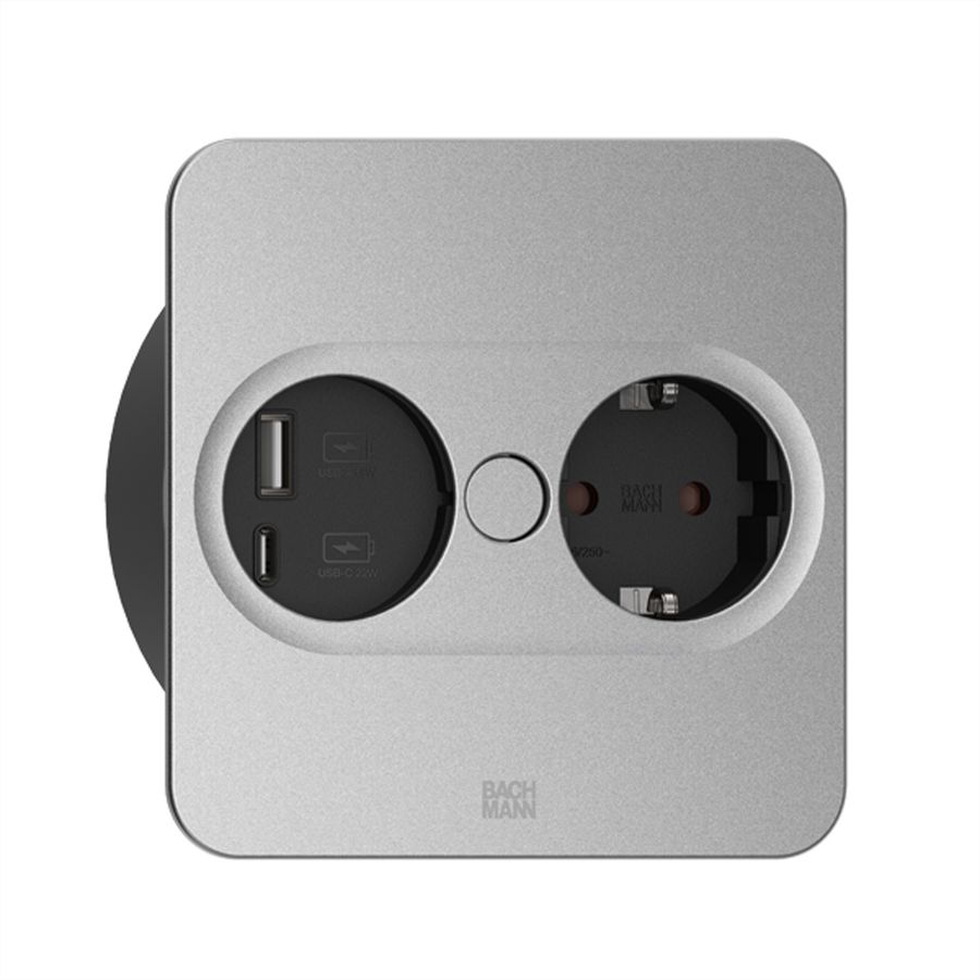 BACHMANN TWIST 2 1xCEE7/3 1xUSB A/C 22W 0.2m GST18 silver square