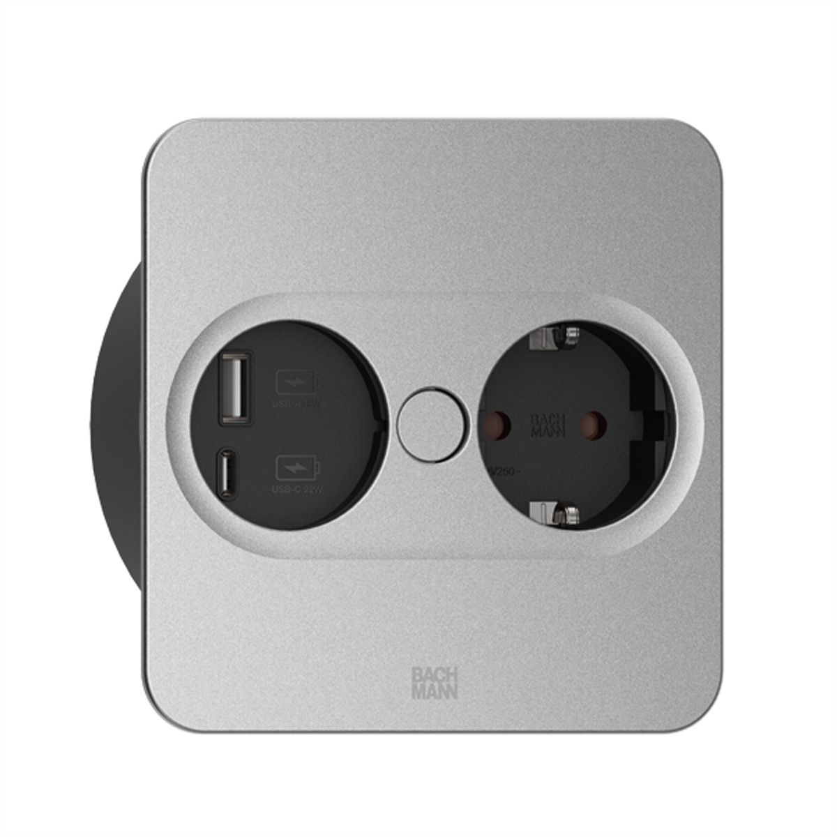 BACHMANN TWIST 2 1xCEE7/3 1xUSB A/C 22W 0.2m GST18 silver square