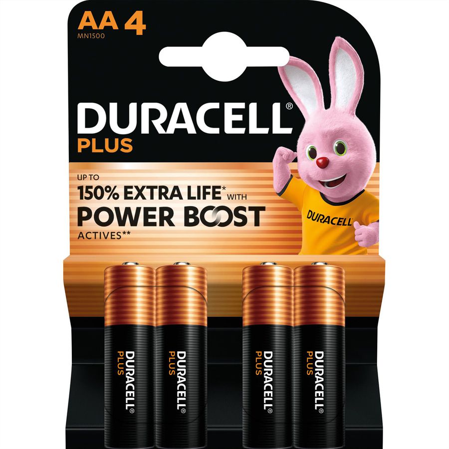 DURACELL Alkaline Plus, AA (LR6), verpakking van 4