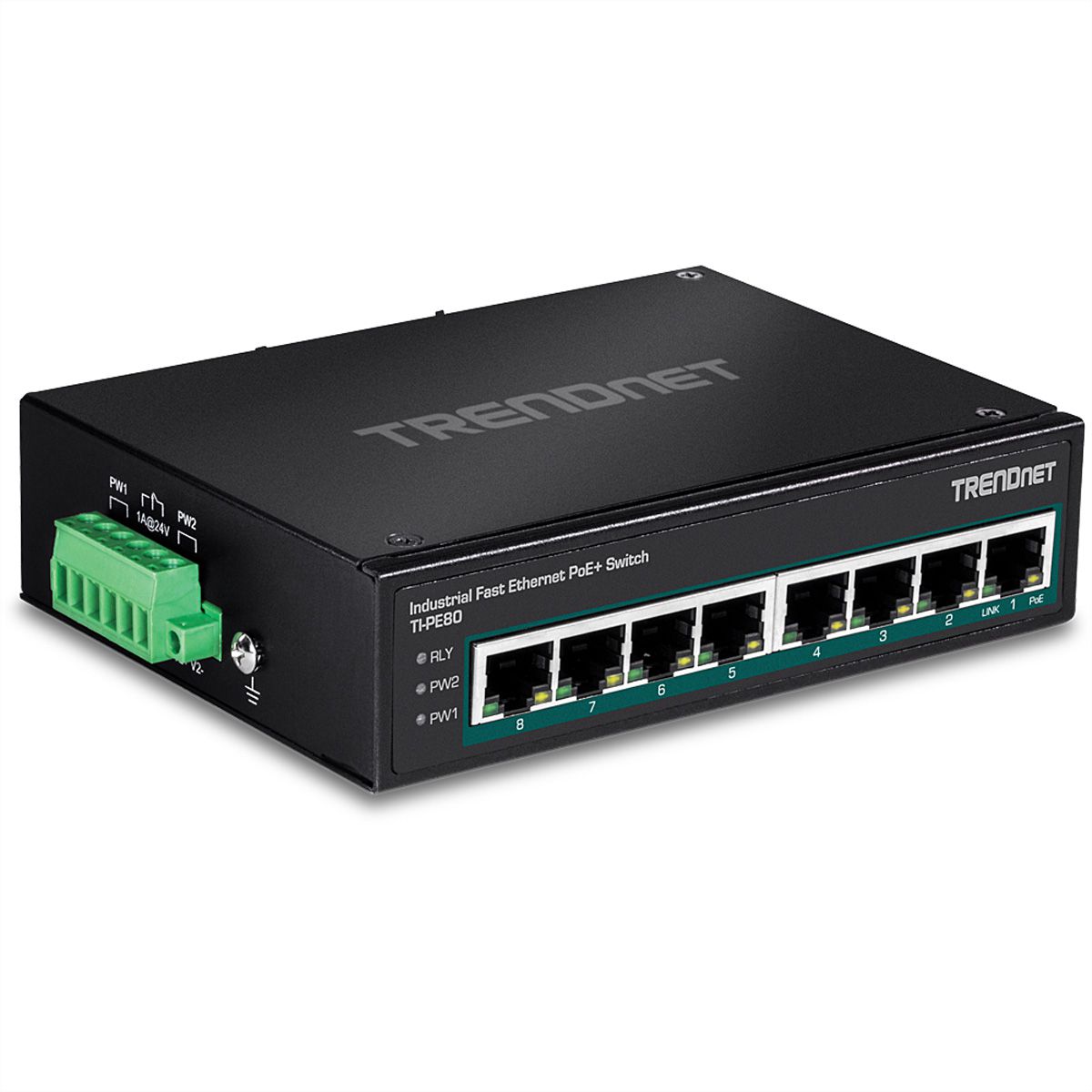TRENDnet TI-PE80 Industrial Fast Ethernet PoE+ DIN-Rail Switch 8-Port