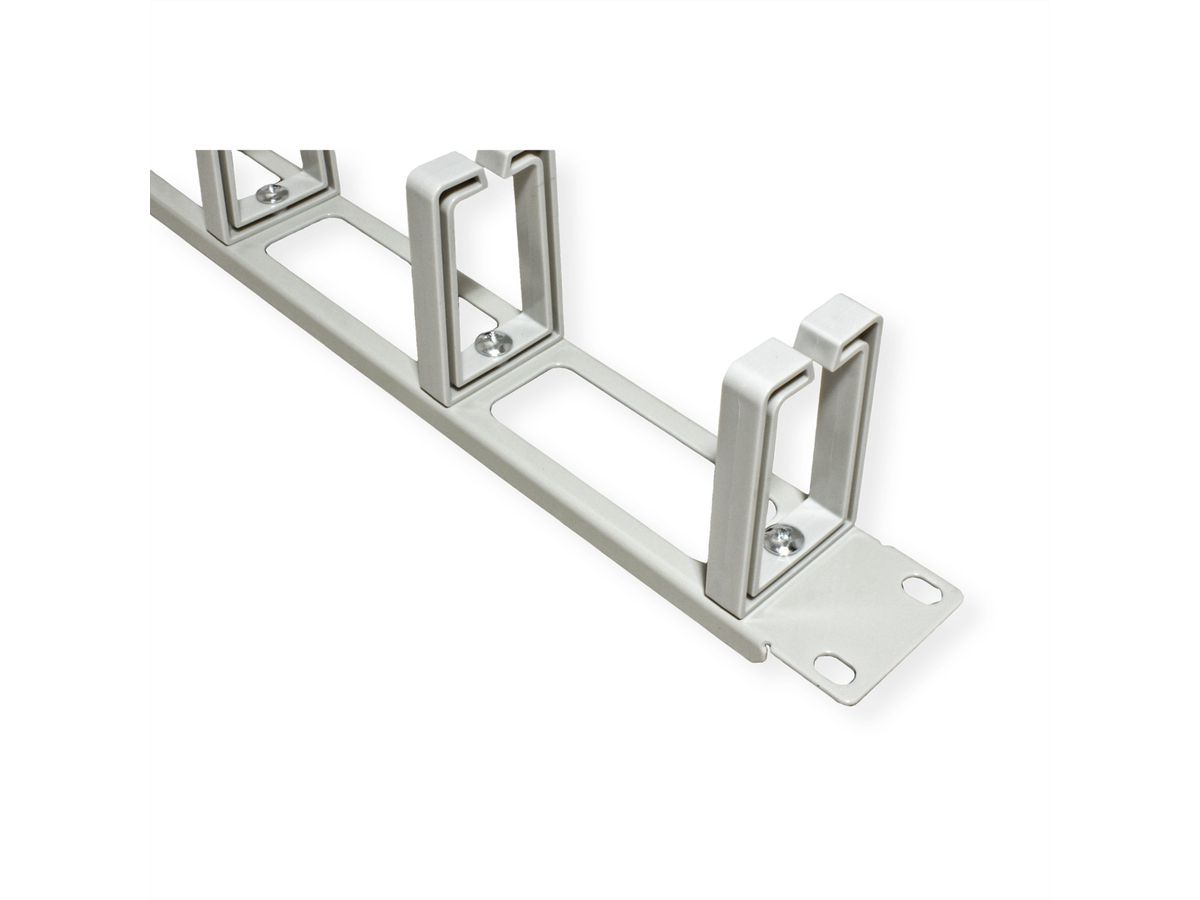 VALUE 19" 1U Cable Management Plate, C-Type, 5 Hooks, Cut-out front panel / cable feed-through, grey