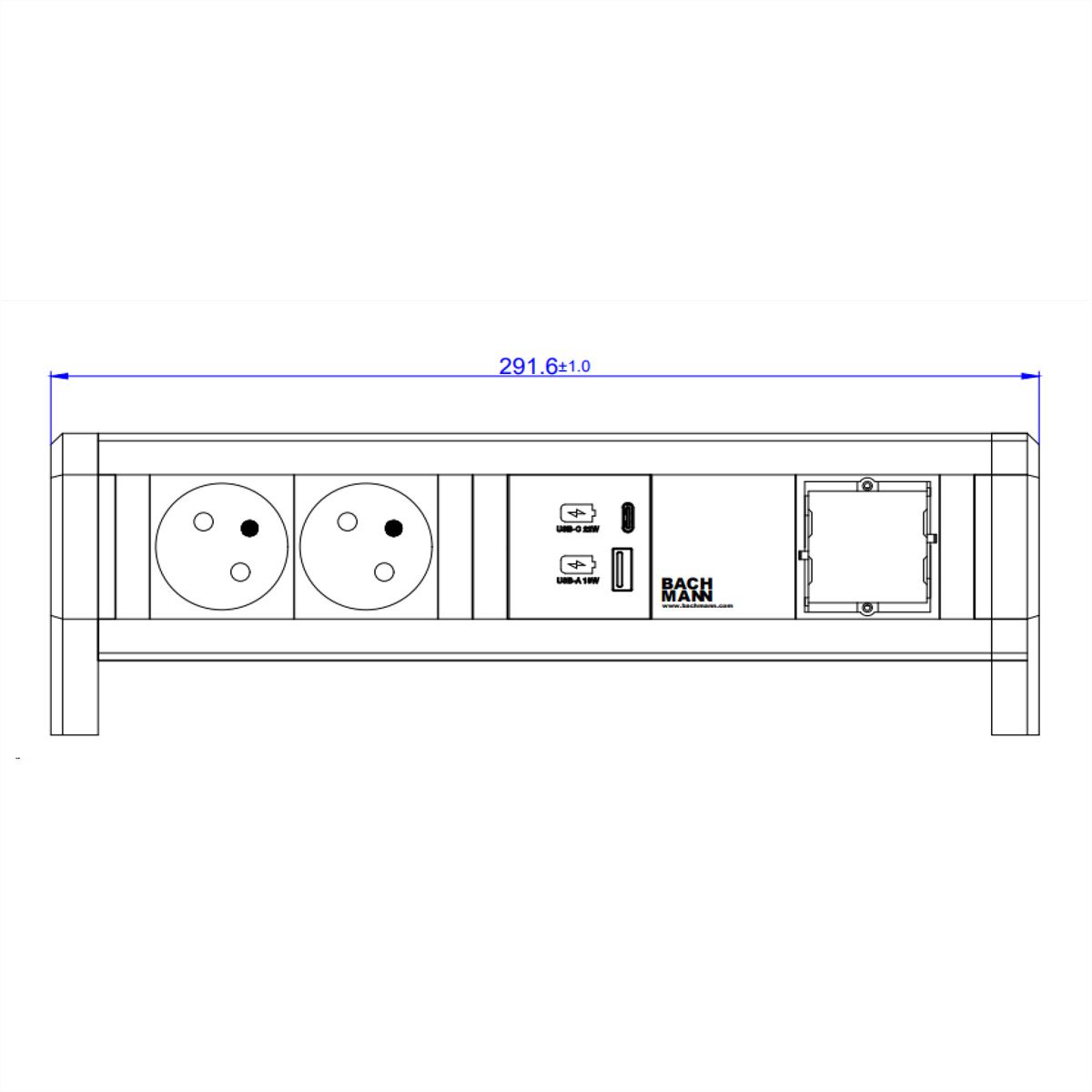 BACHMANN DESK 2xUTE 1xUSB A&C 22W 1xCM GST18