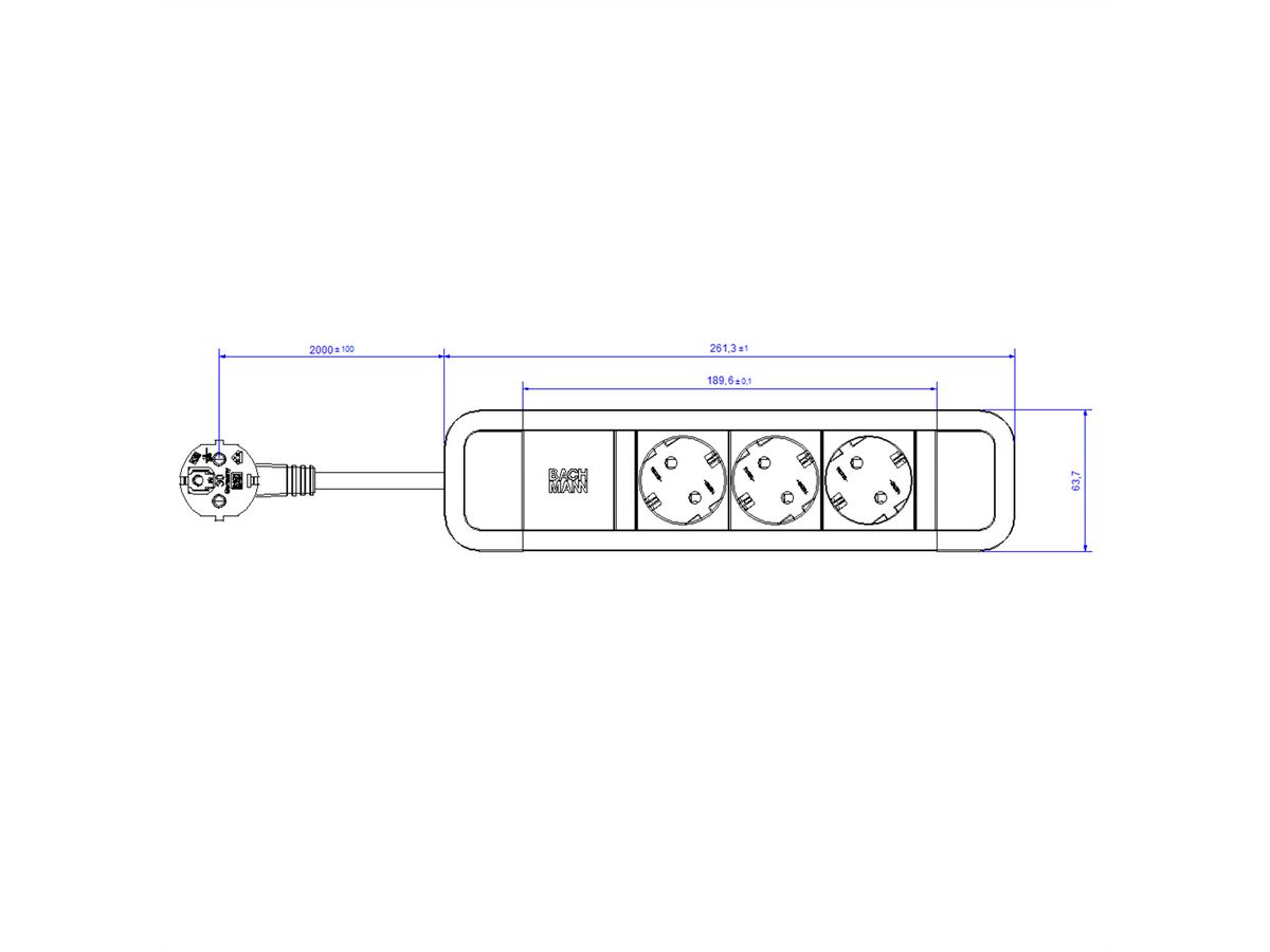 BACHMANN PRIMO 2 3xCEE7/3 2.0m CEE7/7 RAL5010