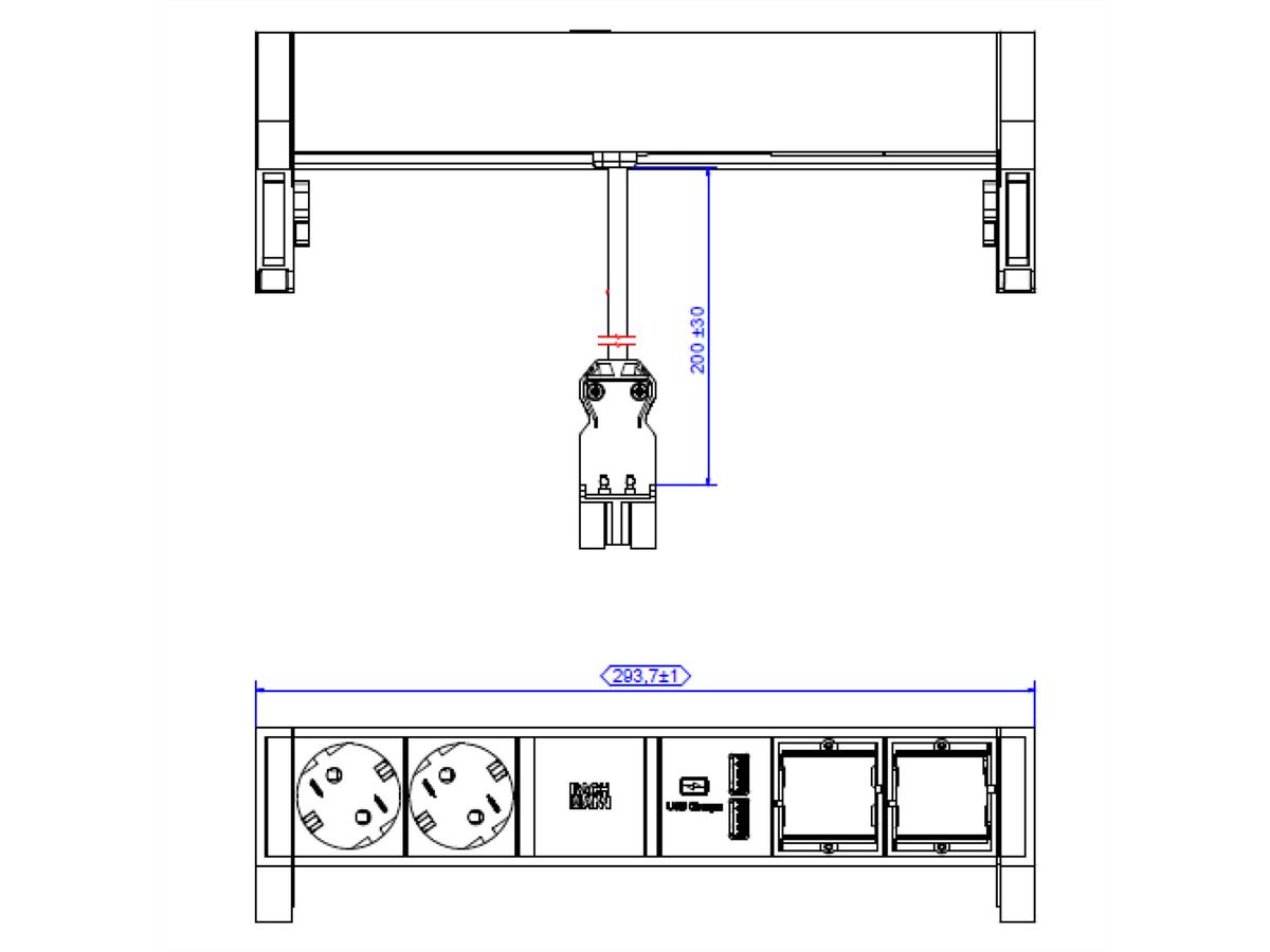 BACHMANN DESK2 2x geaard contact 2x ABD 1x USB Lader GST18, wit