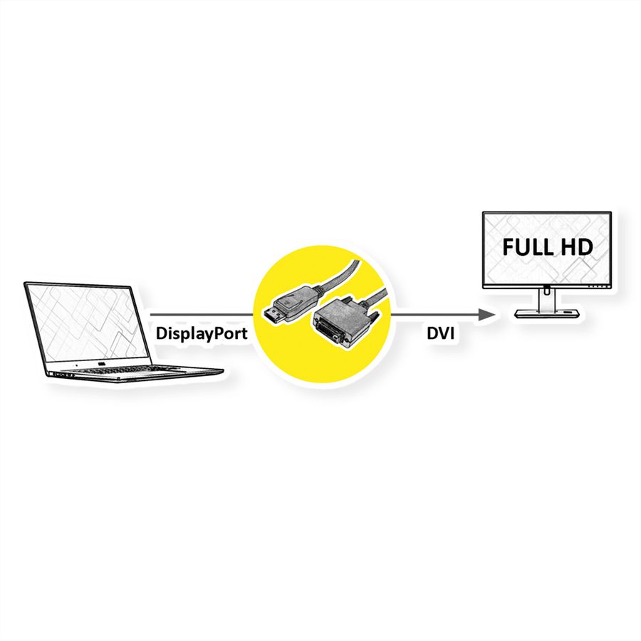 ROLINE DisplayPort Cable, DP-DVI (24+1), M/M, black, 5 m