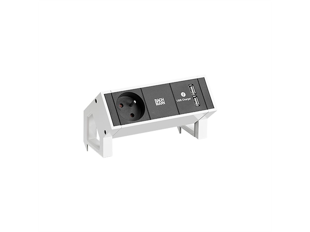 BACHMANN DESK2 1xUTE 1xUSB Charger 0.2m GST18 RAL9010