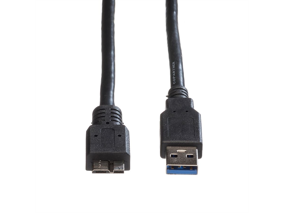 ROLINE USB 3.2 Gen 1 Cable, A - Micro B, M/M, black, 0.8 m