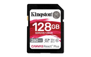Kingston Technology 128GB Canvas React Plus SDXC UHS-II 280R/100W U3 V60 voor Full HD/4K